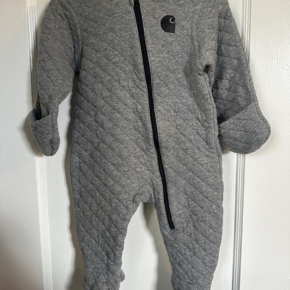 Carhartt Quilted Gray Kids Footie zip up 9M